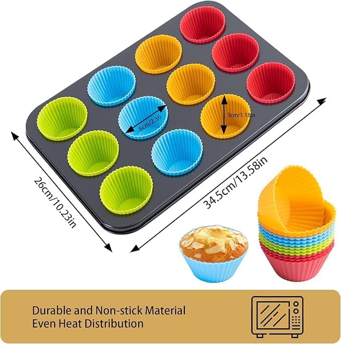 12-Cup Nonstick Muffin & Cupcake Baking Tray – Carbon Steel Bakeware