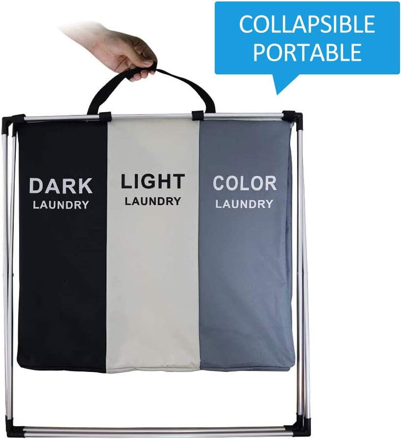 "120L Laundry Sorter – 3 Section Foldable Hamper with Aluminum X-Frame, Waterproof Laundry Basket for Bathroom, Bedroom, or Nursery"