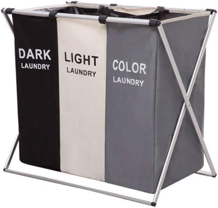 "120L Laundry Sorter – 3 Section Foldable Hamper with Aluminum X-Frame, Waterproof Laundry Basket for Bathroom, Bedroom, or Nursery"