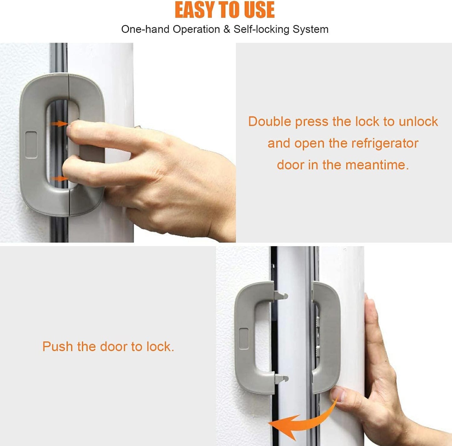 Refrigerator Locks Child Safety Lock, Toddler Baby Kids Safety Freezer Door Locks, Baby Proofing Cabinet Locks with Strong Adhesive No Tools or Drill Need, Grey