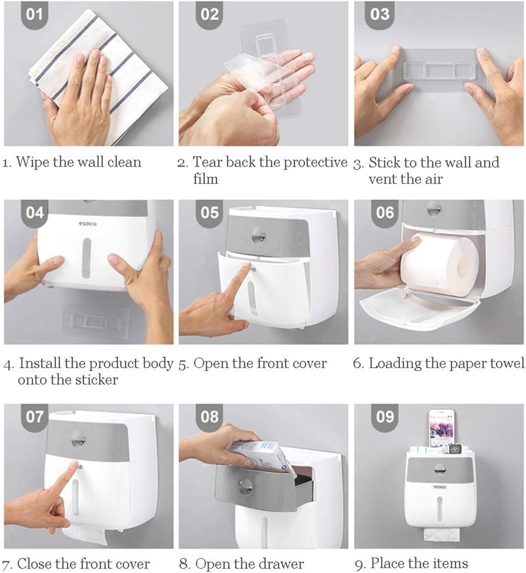 ecoco Waterproof Toilet Paper Holder – Self-Adhesive Wall-Mounted Tissue Box