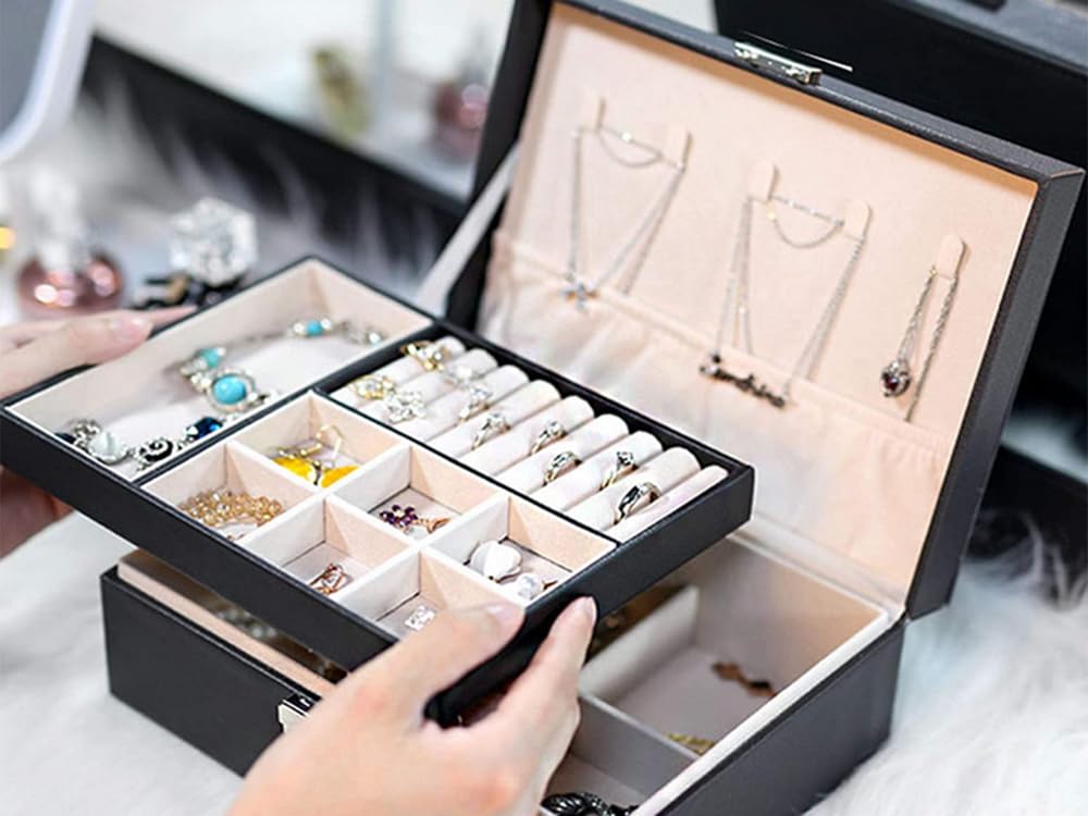 ✨ Luxury 2-Layer Jewelry Organizer – Stylish & Travel-Friendly ✨