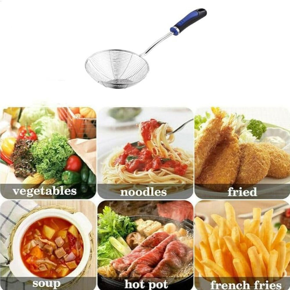 Stainless Steel Wire Skimmer, Food Strainer for Pasta, Spaghetti, Noodles, French Fries and Dumplings - Oil Filter - Food Scoop