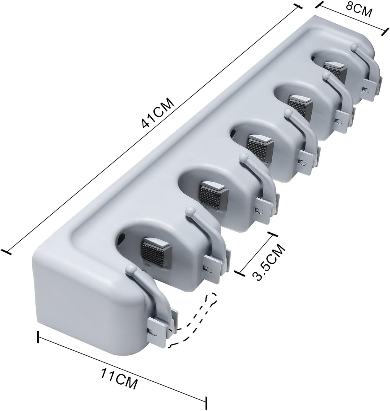 حامل مكنسة وممسحة، منظم مثبت على الحائط مع 5 مواضع و6 خطافات، حلول تخزين غرفة المرافق للمطبخ والحمام والجراج والحديقة