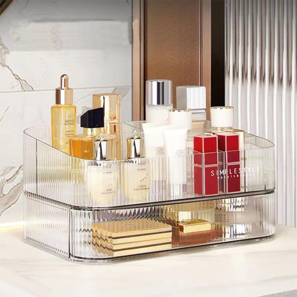 Acrylic Makeup Organizer with Stackable Drawers – Bathroom Vanity Organizers and Storage, Ideal for Desk and Dresser Countertops, Great for Cosmetics, Skincare, Lipsticks