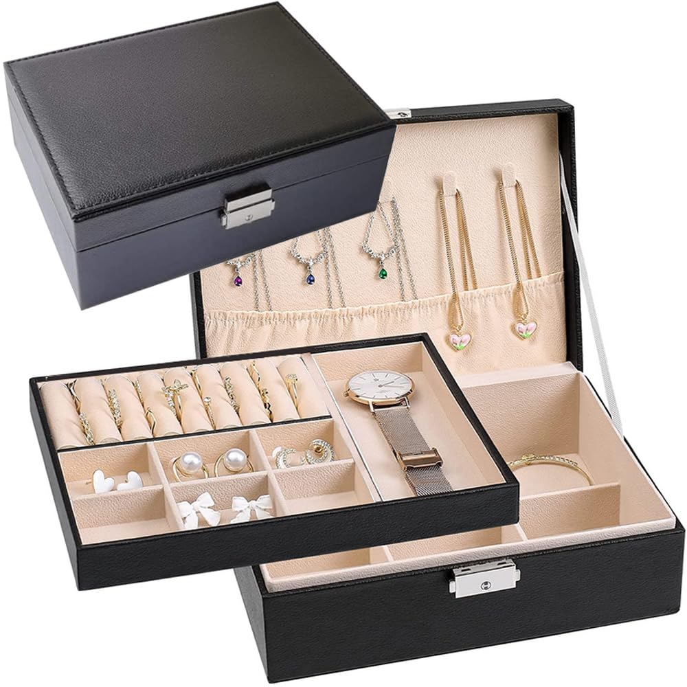 ✨ Luxury 2-Layer Jewelry Organizer – Stylish & Travel-Friendly ✨