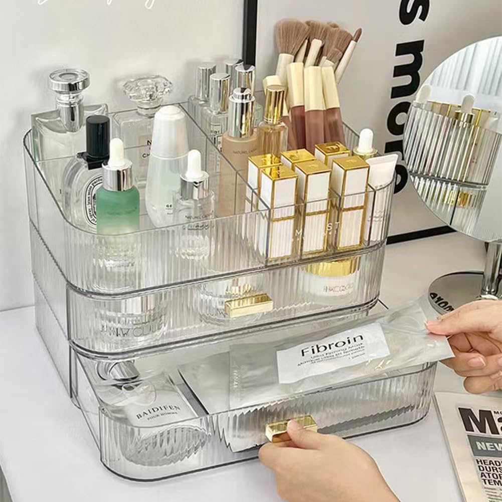 Acrylic Makeup Organizer with Stackable Drawers – Bathroom Vanity Organizers and Storage, Ideal for Desk and Dresser Countertops, Great for Cosmetics, Skincare, Lipsticks