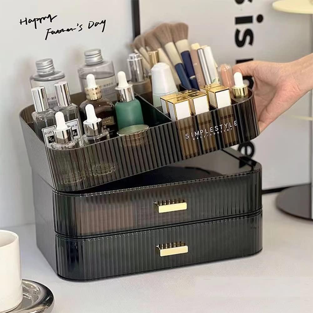 Acrylic Makeup Organizer with Stackable Drawers – Bathroom Vanity Organizers and Storage, Ideal for Desk and Dresser Countertops, Great for Cosmetics, Skincare, Lipsticks