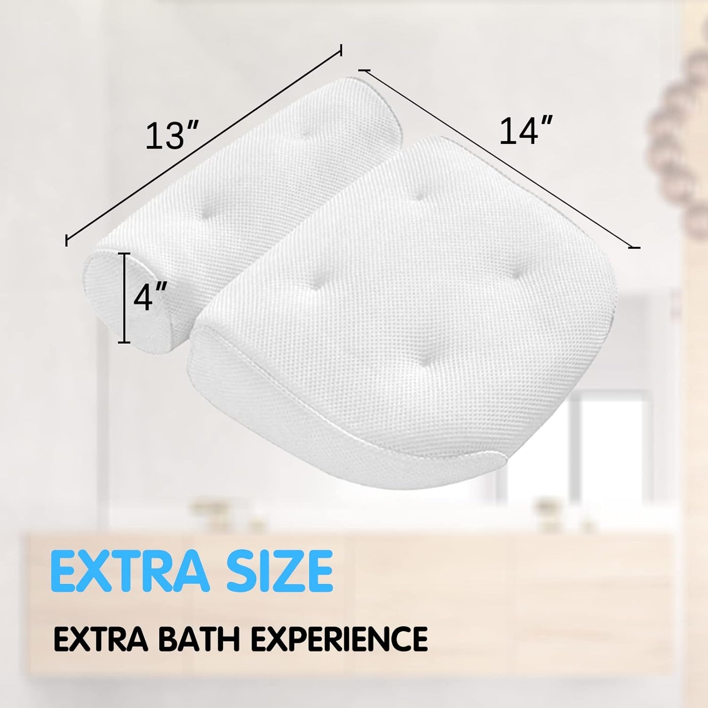 Bath Pillow Bathtub Spa Pillow, Non-Slip 6 Large Suction Cups, Extra Thick Bath Pillow for Head, Neck, Back and Shoulder Support, Fits All Bathtub, Hot Tub-White