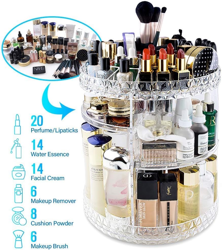 360 Makeup Organizer – Adjustable Acrylic Organizers with Large Capacity Makeup Storage