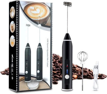 Rechargeable Handheld Milk Frother with 3-Speed Adjustable for Latte Coffee Cappuccino, with Extra Egg Mixer