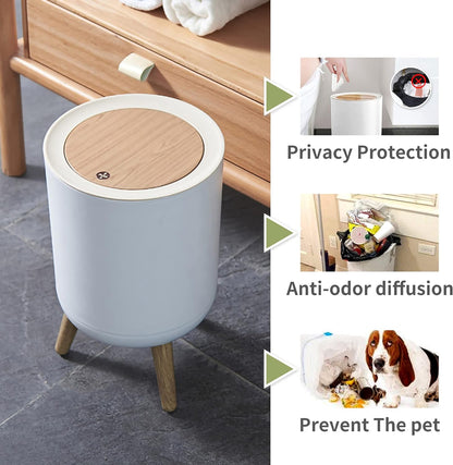 Trash Bin, 7Liter/1.8 Gallon Garbage Bin with Press top Lid, Nordic Modern Waste Bin, Plastic Trash Can Suitable for Kitchen, Bathroom, Bedroom, Living Room, Office, Outdoor, Dog Proof Trash Bin