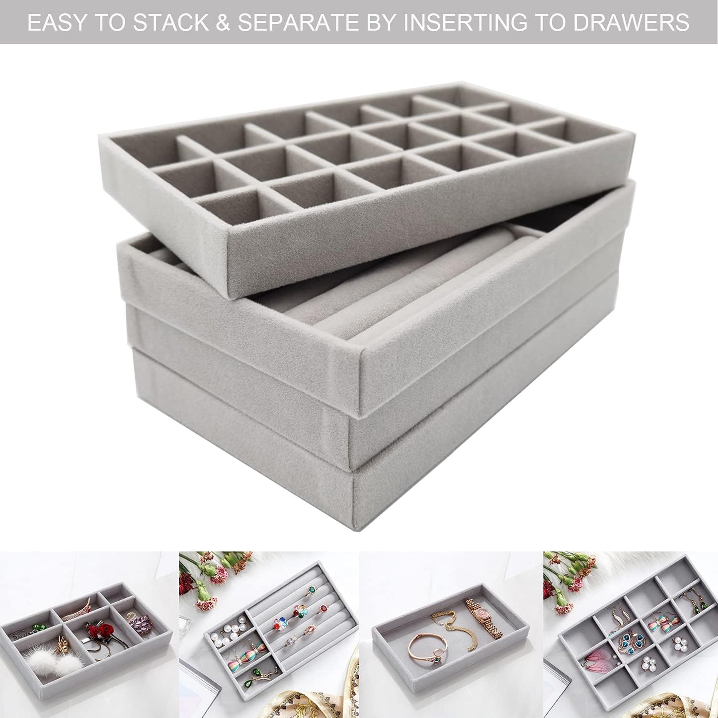 Set of 4 Stackable Jewelry Organizer Trays – Perfect Storage for Your Jewelry