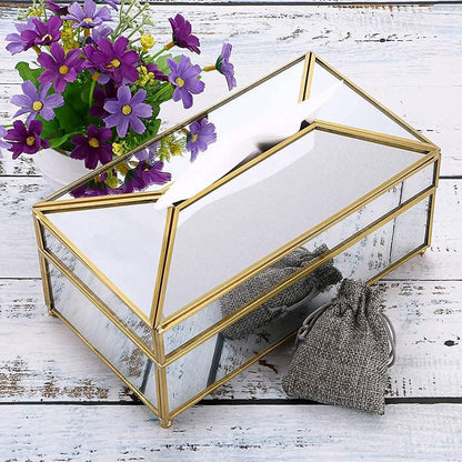 ✨ Luxury Glass Tissue Box with Elegant Gold Frame – Modern Design for Home & Office ✨