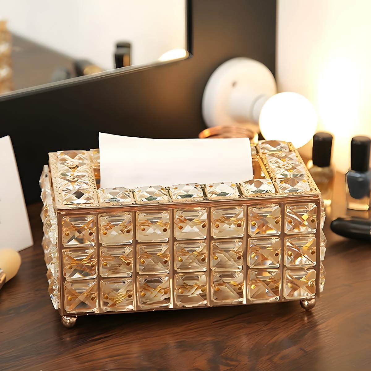 Luxury Crystal Basket & Tissue Box Set – Elegant Home Décor