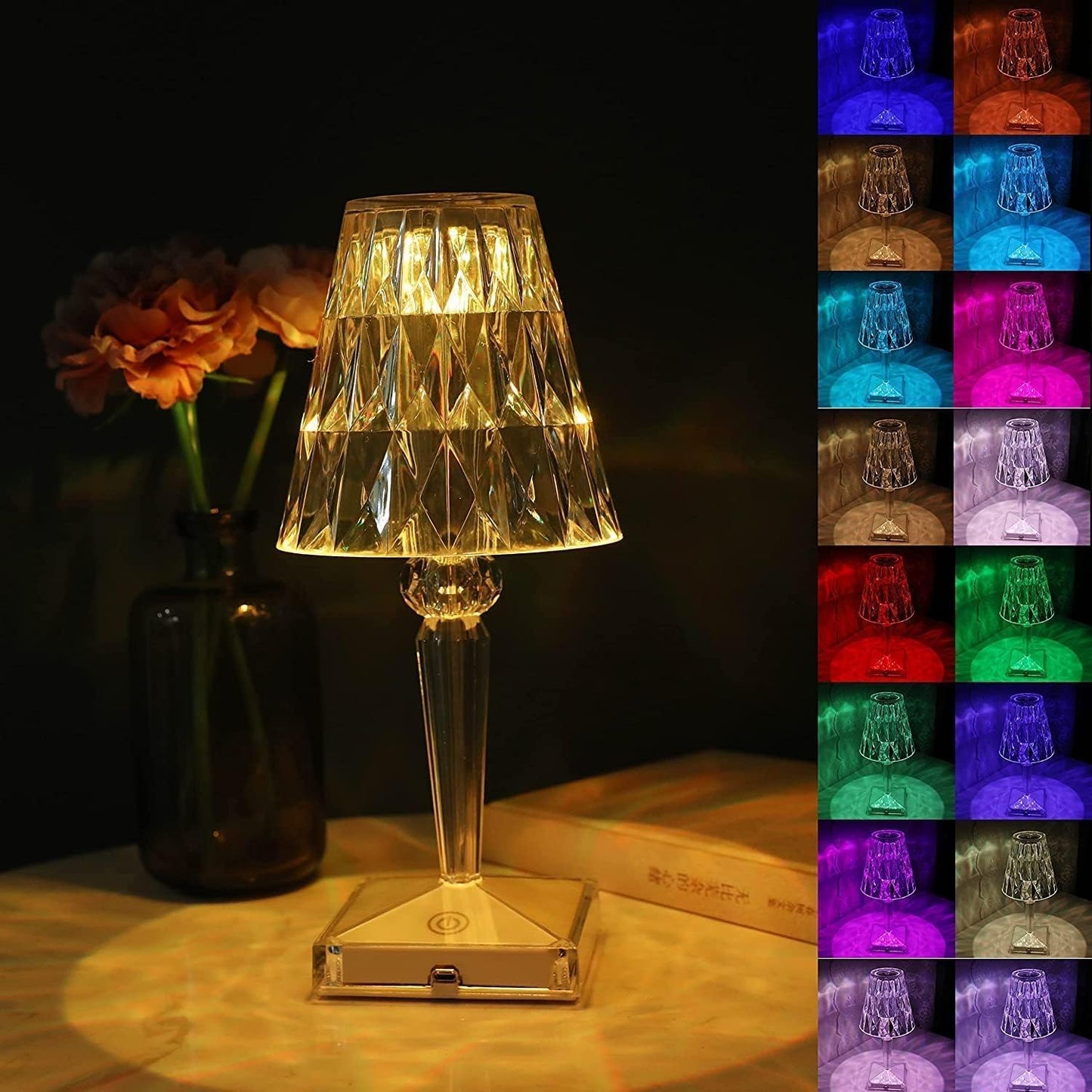 Crystal Lamp, Crystal Table Lamp with Remote Control- Rechargeable Crystal Diamond Table Lamp, Crystal Lamp Touch 16 Colour Changing Lamp/Diamond Light/Coolest Lamp for Room