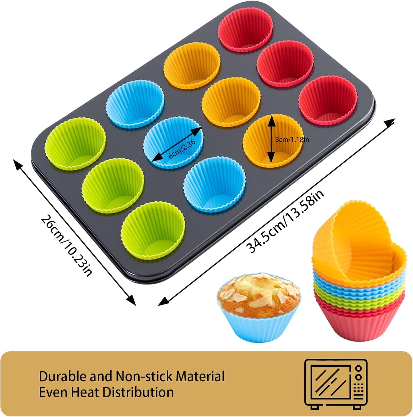 12-Cup Nonstick Muffin & Cupcake Baking Tray – Carbon Steel Bakeware