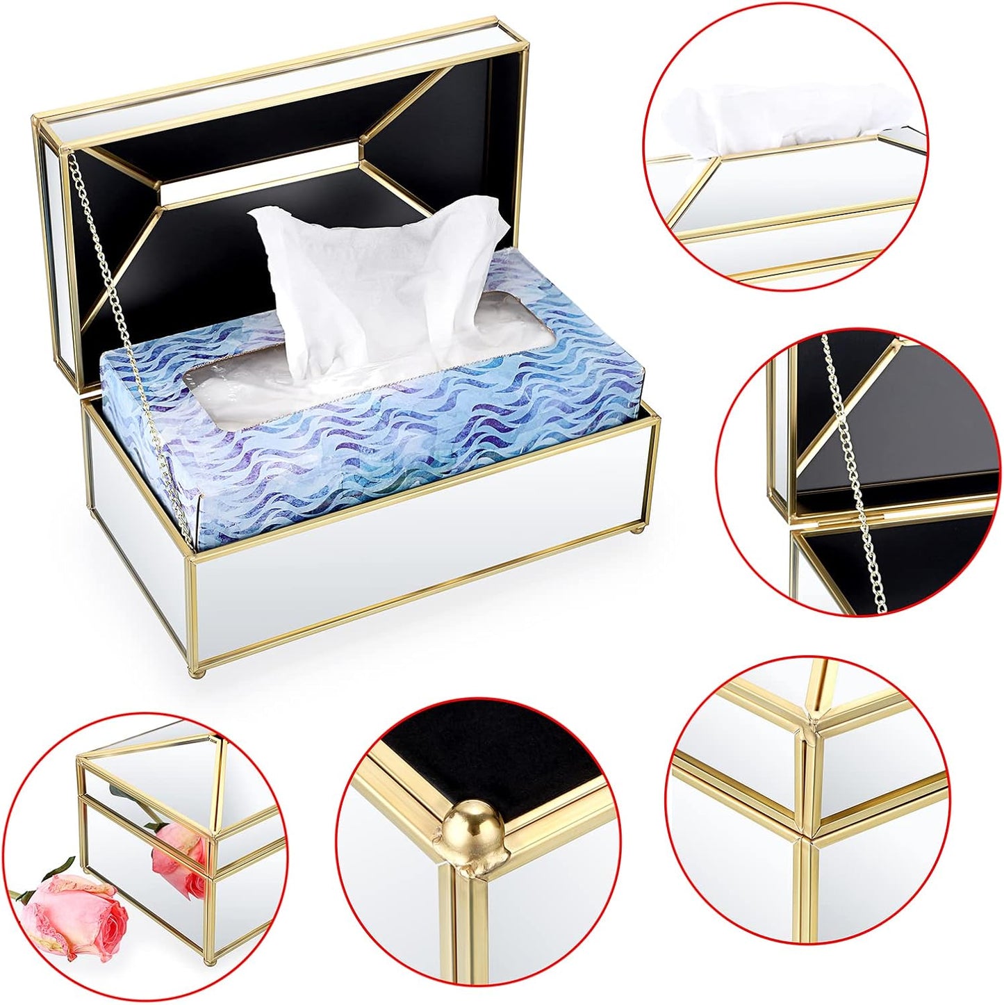 ✨ Luxury Glass Tissue Box with Elegant Gold Frame – Modern Design for Home & Office ✨