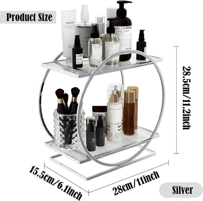 Perfume Organizer Tray Bathroom Counter Organizer, 2 Tier Perfume Stand Makeup Organizer Countertop for Vanity, Skincare Holder Cosmetic Display Rack, Makeup Storage Shelf (Silver)