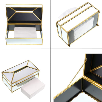 ✨ Luxury Glass Tissue Box with Elegant Gold Frame – Modern Design for Home & Office ✨