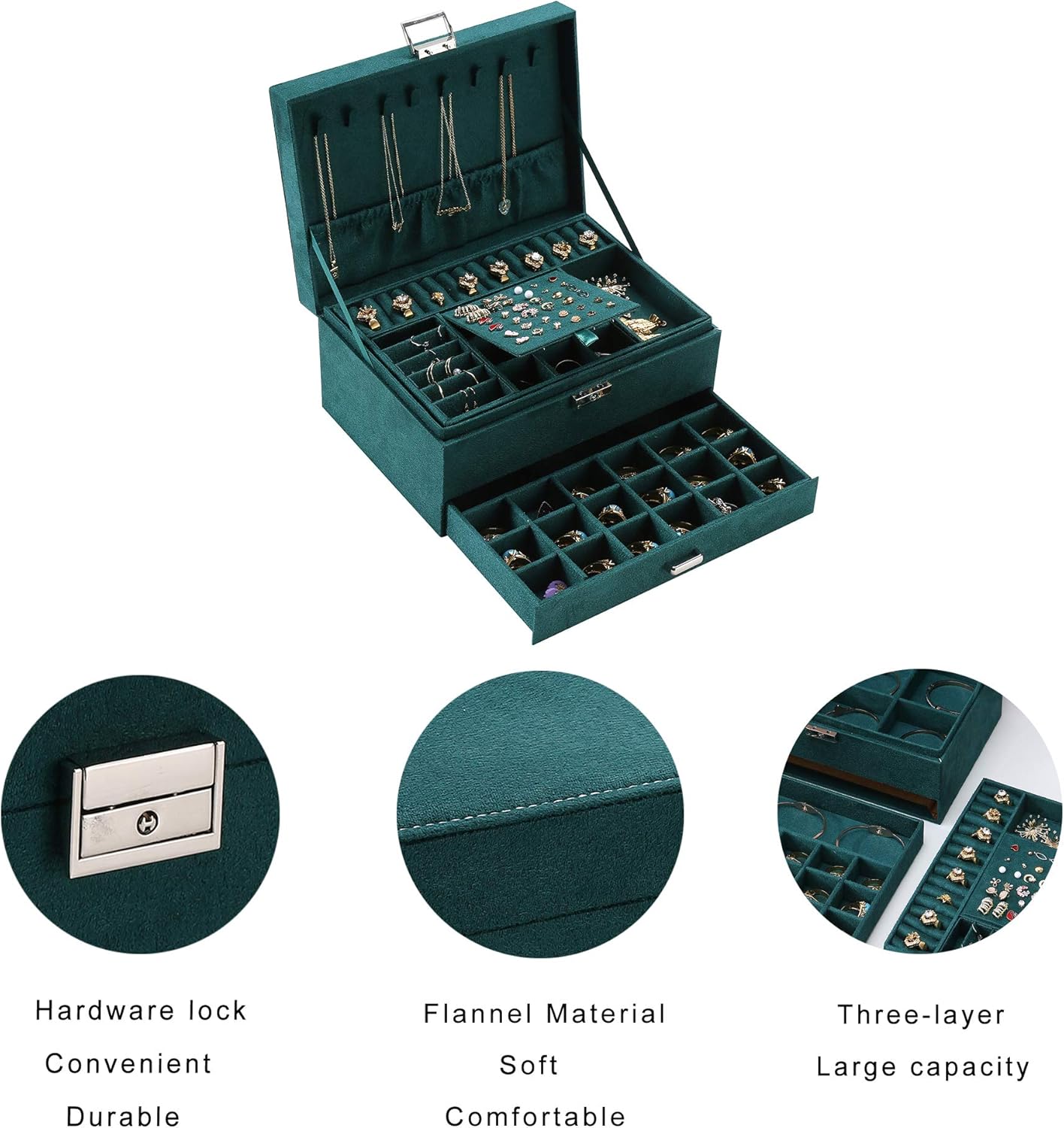 ✨ Luxury 3-Layer Velvet Jewelry Box – Elegant & Secure Storage ✨