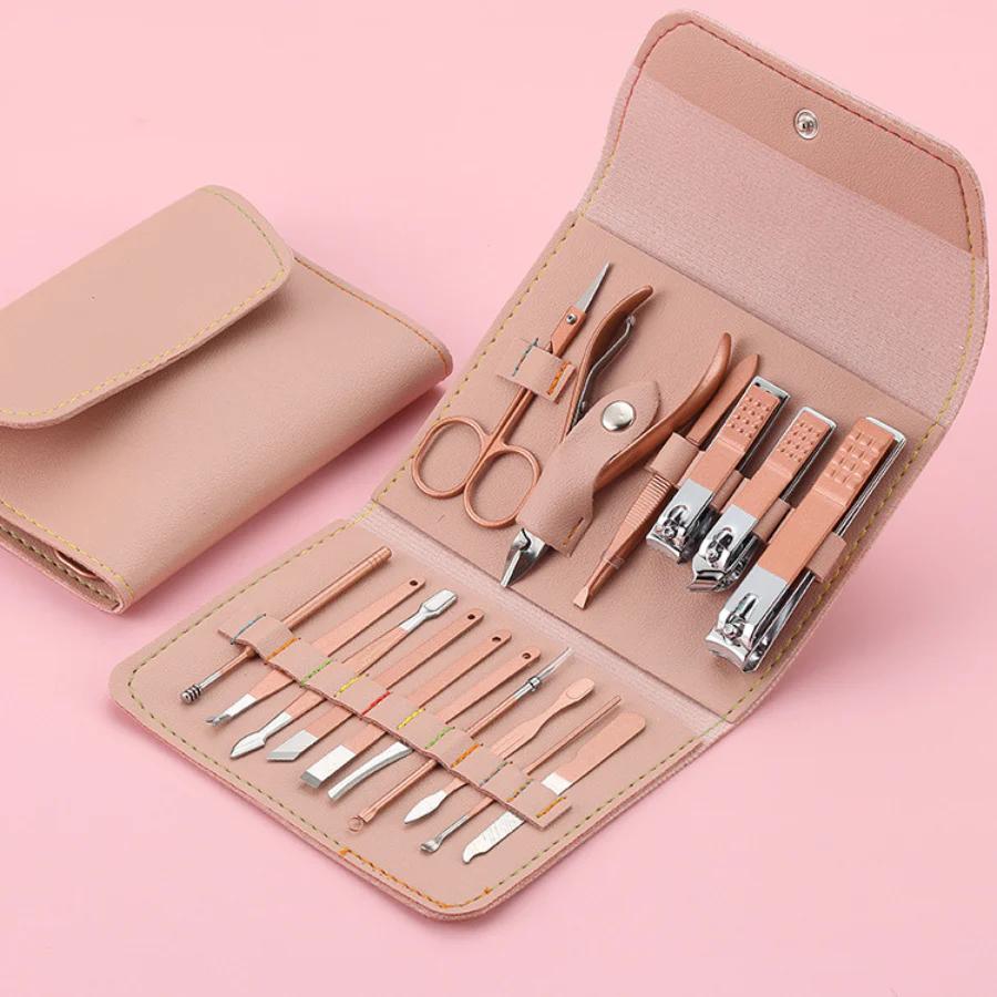 16pcs Nail Cutter Set – Stainless Steel Nail Clippers with Folding Bag, Manicure Cutter Kits, Makeup & Beauty Tools