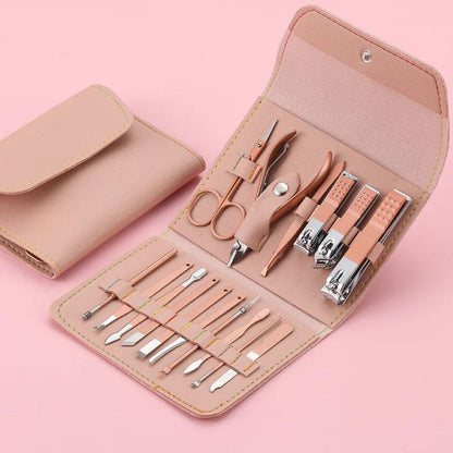 16pcs Nail Cutter Set – Stainless Steel Nail Clippers with Folding Bag, Manicure Cutter Kits, Makeup & Beauty Tools