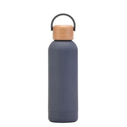 Stainless Steel Thermos Water Bottle, 500ml Water Bottle, Stylish, Lightweight, Direct Drinking, Wooden Lid, Cute, Milk Bottle, Leak Proof, For Gyms, Girls, Children, Boys, School, Insulated