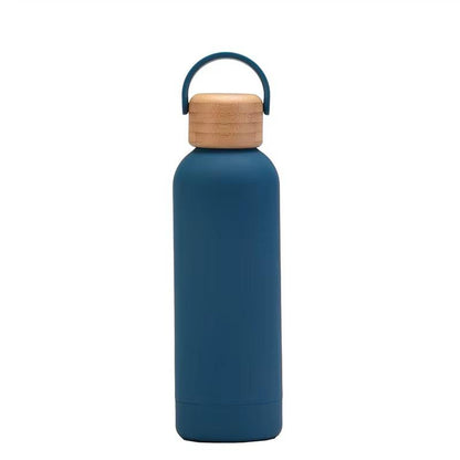 Stainless Steel Thermos Water Bottle, 500ml Water Bottle, Stylish, Lightweight, Direct Drinking, Wooden Lid, Cute, Milk Bottle, Leak Proof, For Gyms, Girls, Children, Boys, School, Insulated