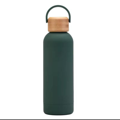 Stainless Steel Thermos Water Bottle, 500ml Water Bottle, Stylish, Lightweight, Direct Drinking, Wooden Lid, Cute, Milk Bottle, Leak Proof, For Gyms, Girls, Children, Boys, School, Insulated