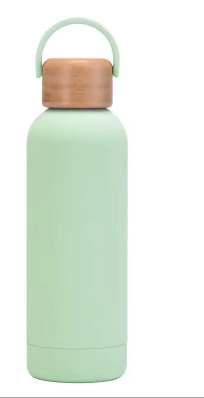 Stainless Steel Thermos Water Bottle, 500ml Water Bottle, Stylish, Lightweight, Direct Drinking, Wooden Lid, Cute, Milk Bottle, Leak Proof, For Gyms, Girls, Children, Boys, School, Insulated