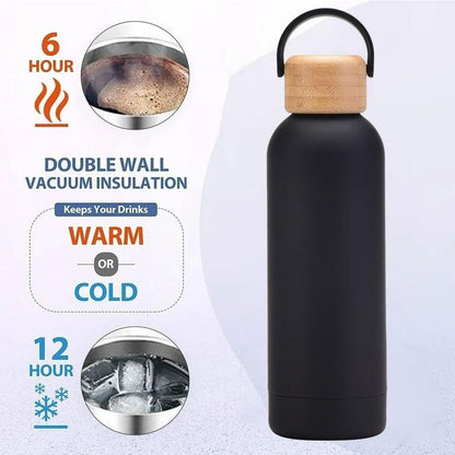 Stainless Steel Thermos Water Bottle, 500ml Water Bottle, Stylish, Lightweight, Direct Drinking, Wooden Lid, Cute, Milk Bottle, Leak Proof, For Gyms, Girls, Children, Boys, School, Insulated