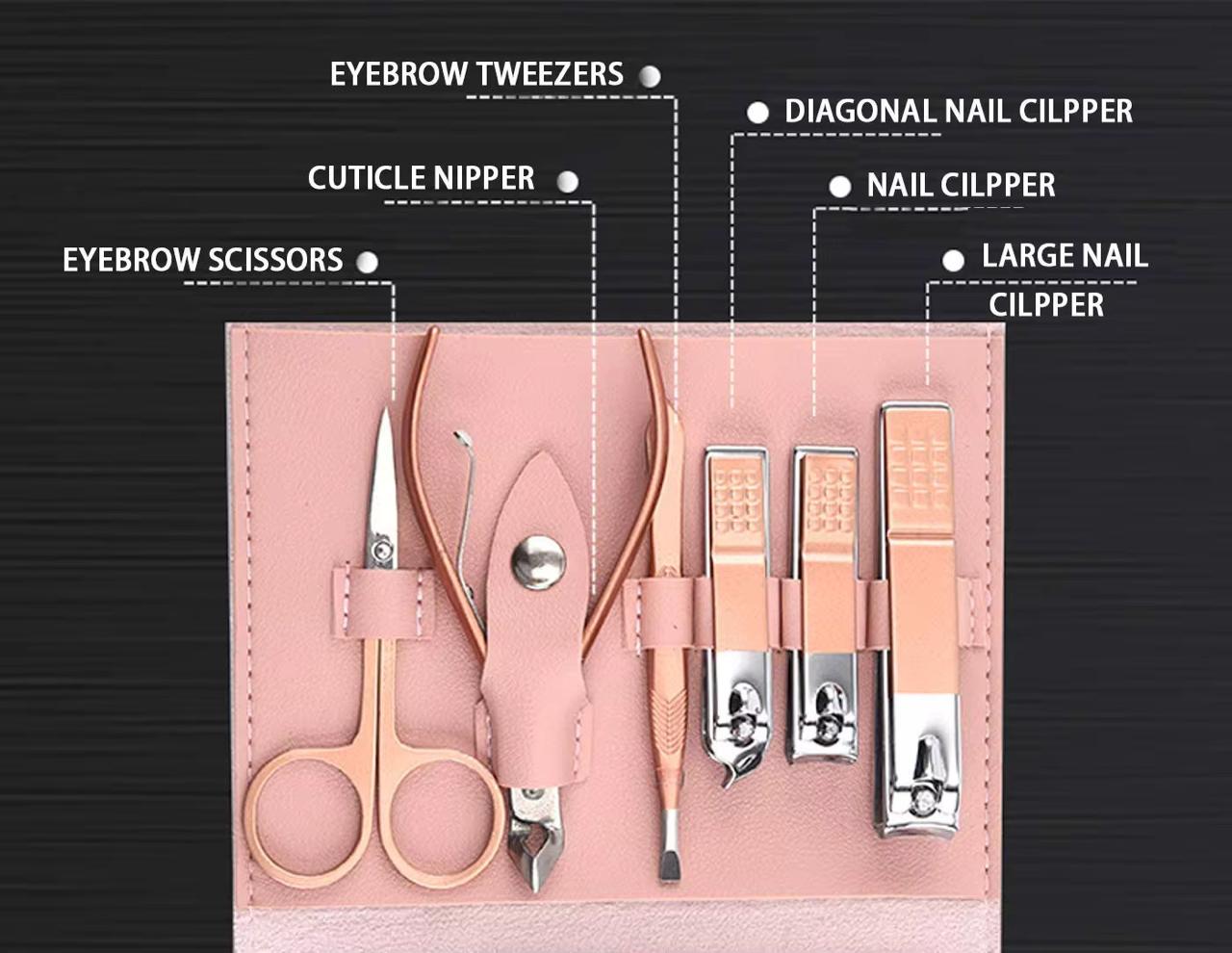 16pcs Nail Cutter Set – Stainless Steel Nail Clippers with Folding Bag, Manicure Cutter Kits, Makeup & Beauty Tools