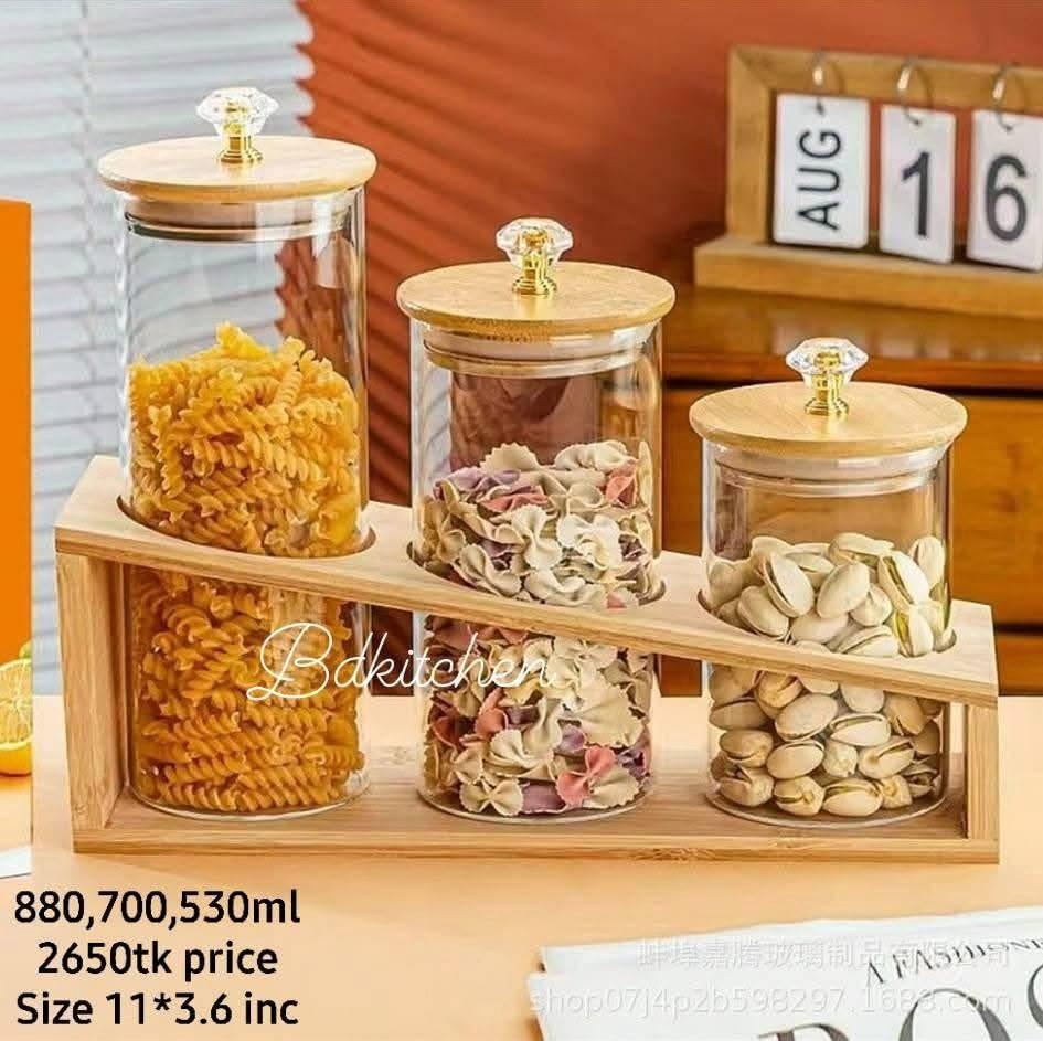 ✨ Glass Jars – Pearl Edition with Wooden Stand | Luxurious & Organized Storage ✨