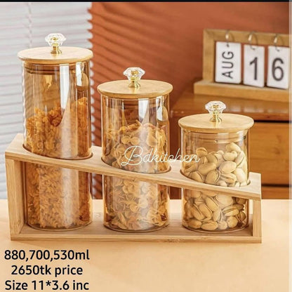 ✨ Glass Jars – Pearl Edition with Wooden Stand | Luxurious & Organized Storage ✨