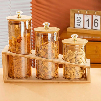 ✨ Glass Jars – Pearl Edition with Wooden Stand | Luxurious & Organized Storage ✨