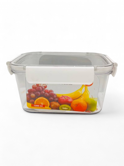 Acrylic Refrigerator Food Container,Food box with Airtight Lock - Clear Silicone Sides ( 1300ml)