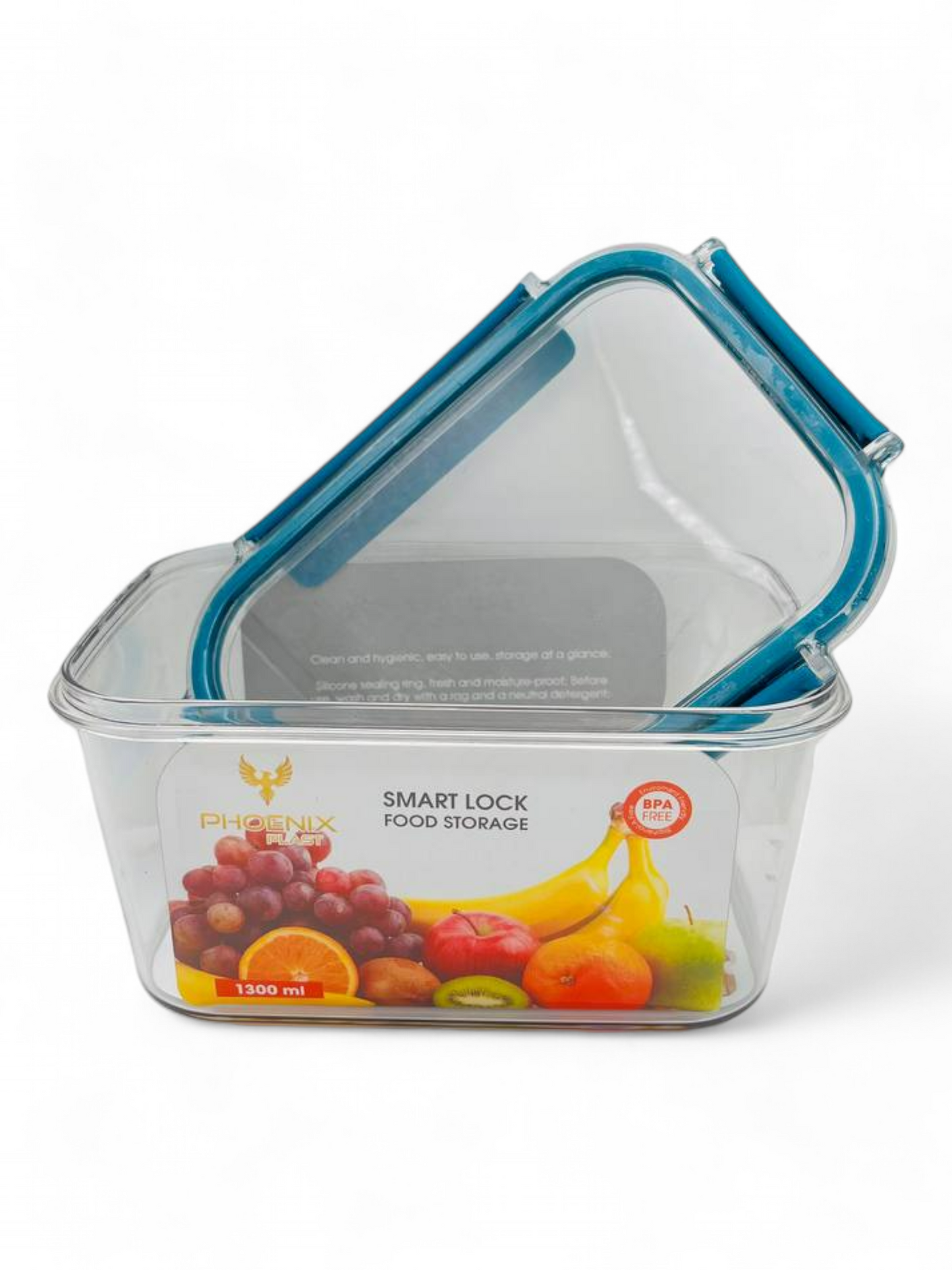 Acrylic Refrigerator Food Container,Food box with Airtight Lock - Clear Silicone Sides ( 1300ml)